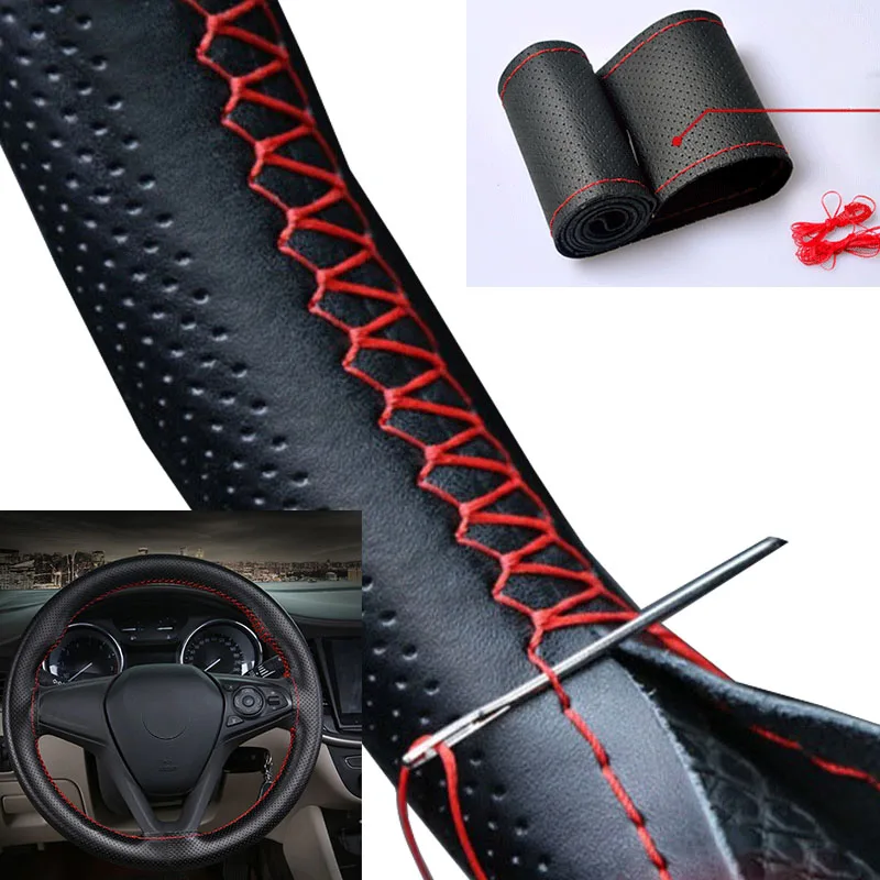 Car Steering Wheel Cover Needles And Braid Thread Artificial Leather Car Covers - £9.32 GBP+