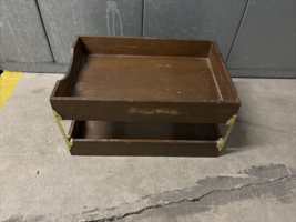 Vintage  Wooden Two-Tier Paper Desk Tray  15x10x8 - £46.69 GBP