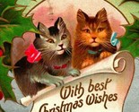 Adorable Cats Best Christmas Wishes Holly Foiled 1909 Embossed DB Postca... - $13.81