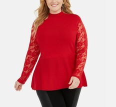 INC Womens Plus 4X Real Red Laced Illusion Long Sleeve Peplum Top NWT CJ88 - £35.24 GBP