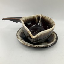 Pfaltzgraff Gourmet Brown Drip Double Spout Gravy Boat with Underplate #437 Vtg - £23.67 GBP