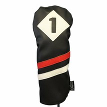 Majek Retro Golf #1 Driver Headcover Black Red White Vintage Leather Style - £15.53 GBP