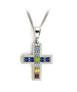 Rhodium Plated .925 Sterling Silver Multi-Color Marquise Cut CZ Cross Pe... - £31.71 GBP