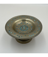 Antique Copper Compote Dish with Turquoise and Engravement - $2,375.85 MXN