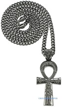 Ankh Necklace Large Egyptian &quot;Etched&quot; Pendant With 36 Inch 6mm Cuban Chain - £20.84 GBP