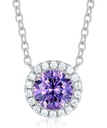 925 Sterling Silver Birthstone Round Solitaire Pendant Dainty Halo Neckl... - $29.02