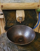 14&quot; Round Copper Vessel Sink in Brushed Sedona Highlighting with Drain - $179.95
