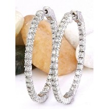 14K Solid White Gold VVS1 Moissanite Inside-Out Hoop Earrings 2.50 Ct Round Cut - £480.21 GBP
