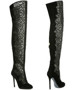 NEW Nicholas Kirkwood Lace Embroidered Black Suede Over The Knee Boots 38 8 - $655.13 CAD
