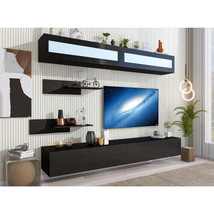 Wall Mount Floating TV Stand with Four Media Storage Cabinets - Black - £303.69 GBP