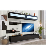Wall Mount Floating TV Stand with Four Media Storage Cabinets - Black - £305.38 GBP