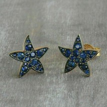 2Ct Simulated Sapphire Starfish Stud Earrings 14K Yellow Gold Plated Silver Xmas - £138.53 GBP