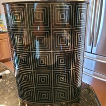 Vintage Harvell Black &amp; Gold Geometric Metal Waste Basket Glam - $64.95