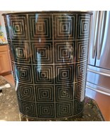 Vintage Harvell Black &amp; Gold Geometric Metal Waste Basket Glam - $1,229.40 MXN