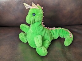 Vintage Tara Toy Dragon Green Pink Bow Green Plush Stuffed Animal RARE - £82.06 GBP