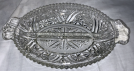 Vintage Clear Glass Oval Divided Relish Dish  Pattern W/ Handle 6x10 - £7.65 GBP
