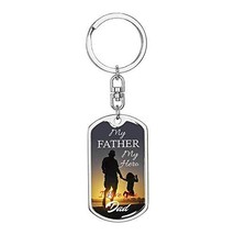 My Father My Hero Dog Tag Pendant Keychain Engraved 18k Gold - $59.35