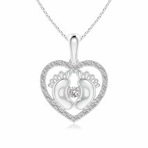 ANGARA Diamond Heart &amp; Baby Feet Pendant Necklace in 14K Gold (IJI1I2, 0.25 Ctw) - £540.30 GBP