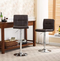 Pu Leather Modern Adjustable Hydraulic Barstools, 2 Swivel, Brown, Roundhill - £96.67 GBP
