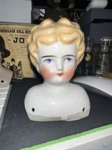 Antique German Turned Head China Head Blond Blue Eyes Low Brow Germany - £26.29 GBP