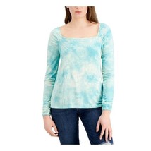 Fever Womens L Aqua Ribbed Tie Dye Long Sleeve Square Neck Top NWT BR11 - £15.69 GBP