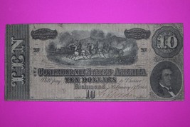 1864 Confederate States of America $10 Ten Dollars Weak &quot;A&quot; Rarity 9 Gen... - $194.99