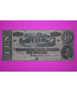 1864 Confederate States of America $10 Ten Dollars Weak &quot;A&quot; Rarity 9 Gen... - $194.99