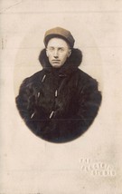 Man Wearing Thick Fur Coat &amp; HAT~1910s Electric Studio Real Photo Postcard - £10.99 GBP