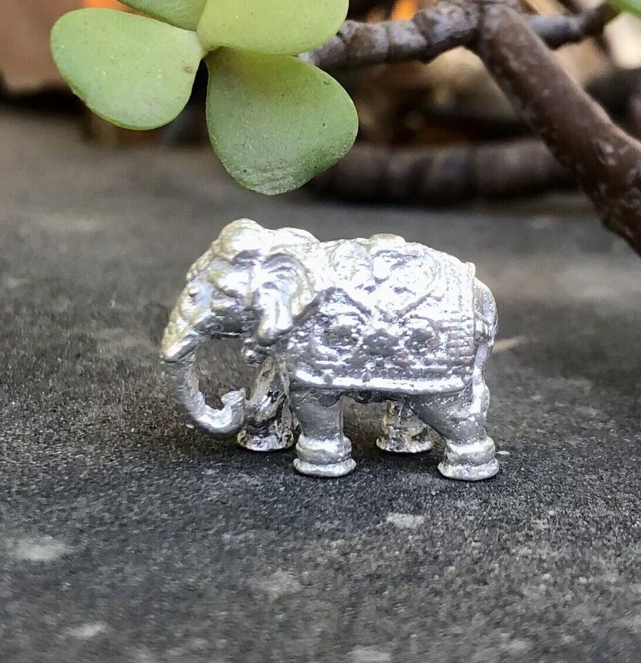 2 Stck. x 925 Silber Hindu Religiös Massiv Elefant Hathi Idol Statue 10,2...