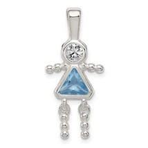 Sterling Silver Rhodium-plated CZ and March Glass Girl Pendant - £31.58 GBP