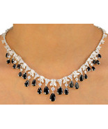 Genuine Black Austrian Crystal Teardrops Necklace Titaniu... - £160.38 GBP