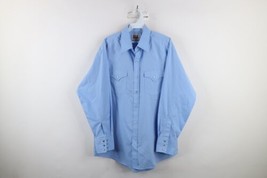 Vintage 70s Rockabilly Mens Large Western Rodeo Pearl Snap Button Shirt Blue - £34.87 GBP