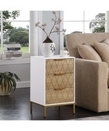 Mid-Century Modern White Nightstand - 3 Drawers, Gold Handles/Feet - €96,36 EUR