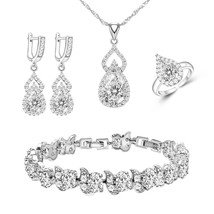Women Silver 925 Custom Jewelry Sets Red Garnet Teardrop Bithstone Earrings Neck - £24.06 GBP