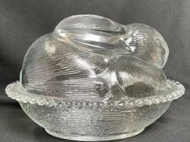 Vintage Indiana Clear Glass Easter Bunny Rabbit on a Nest - Covered Cand... - $14.99
