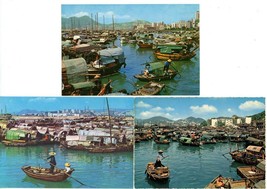 3 Color Postcards Hong Kong Harbor Causeway Bay Sampans Fishing Boats Un... - £3.93 GBP