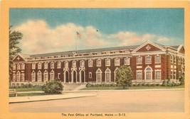 Linen Postcard ME L215 The Post Office at Portland Maine Street View Brick Bdg - $6.93