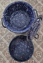 Vintage ~ Blue &amp; White ~ Enamelware Pot ~ Lid ~ Double Boiler ~ Pot ~ Pe... - $140.08 CAD