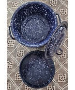 Vintage ~ Blue &amp; White ~ Enamelware Pot ~ Lid ~ Double Boiler ~ Pot ~ Pe... - $1,860.34 MXN