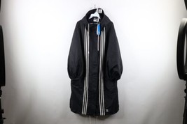 New Adidas Adicolor Womens XS Spell Out Striped 70s Shiny Parka Jacket Black - £93.53 GBP