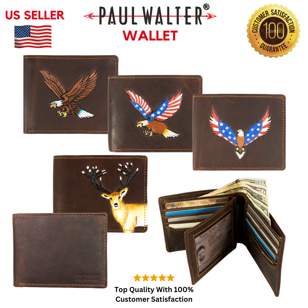 Wallet, Men’s Hunter Leather Slim Bifold RFID Wallet, Gift for Men, Hand Painted