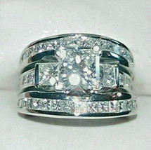3.50Ct Princess Cut Simulated Diamond 925 Silver Trio Wedding Ring Set in Size 9 - £132.73 GBP