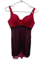 Jolie Intimates Red Black Babydoll UW Underwire Cups Size 2X Mesh Layered Front - £8.55 GBP