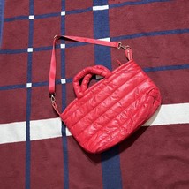 Red puffer tote weekender bag Small quilted - $40.00