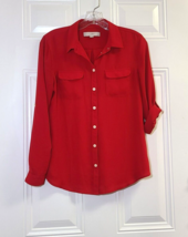 Ann Taylor Loft Top Size SP Utility Red Chiffon Button Up Roll Tab Sleeve - $198.42 MXN
