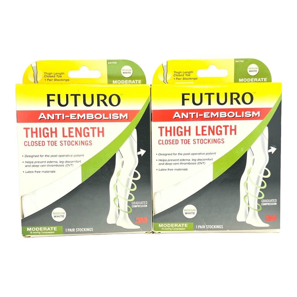 Futuro Medium Anti-Embolism Stockings Thigh High Closed Toe White 541700... - $14.89