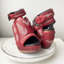 Lane Boots LEXINGTON Womens Red Wedges 9.5 Western Sandals Cowgirl Woode... - $158.40