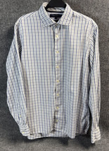 VTG Tommy Hilfiger Shirt Men LG Plaid Blue White Button Up 80&#39;s Two Ply ... - £10.77 GBP