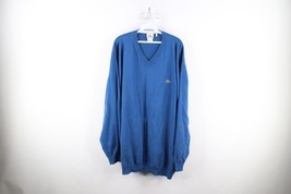Lacoste Womens Size 10R Distressed Croc Logo Knit V-Neck Sweater Blue Co... - $29.41