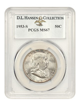 1953-S 50c PCGS MS67 ex: D.L. Hansen - £1,892.88 GBP